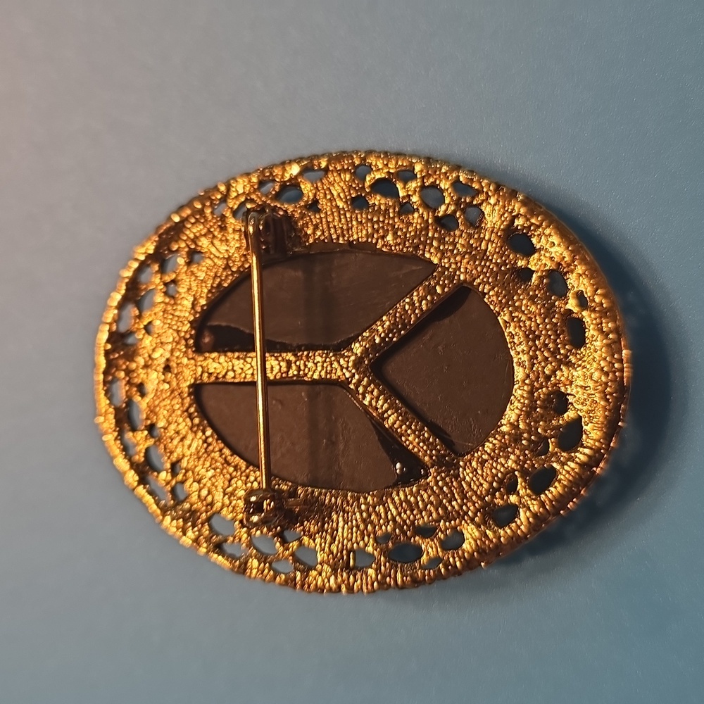 Elegant Gold and Brown Cameo Brooch With - Picture 5 of 5